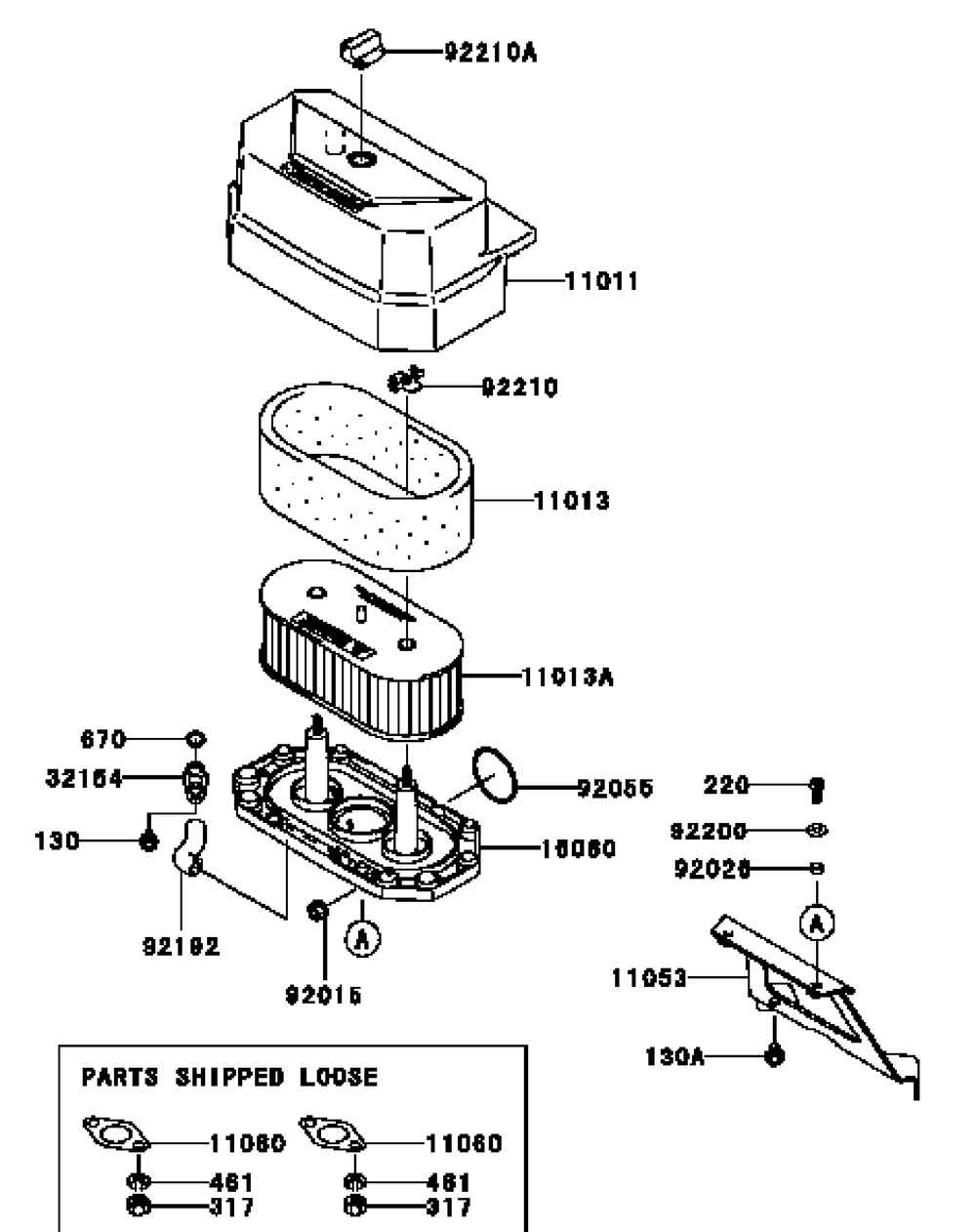 Kawasaki Fh381v-Cs23 Air Filter And Muffler Diagram and Parts List for G1332 55AI5GMQ050-WAM Cub Cadet Lawn Mower